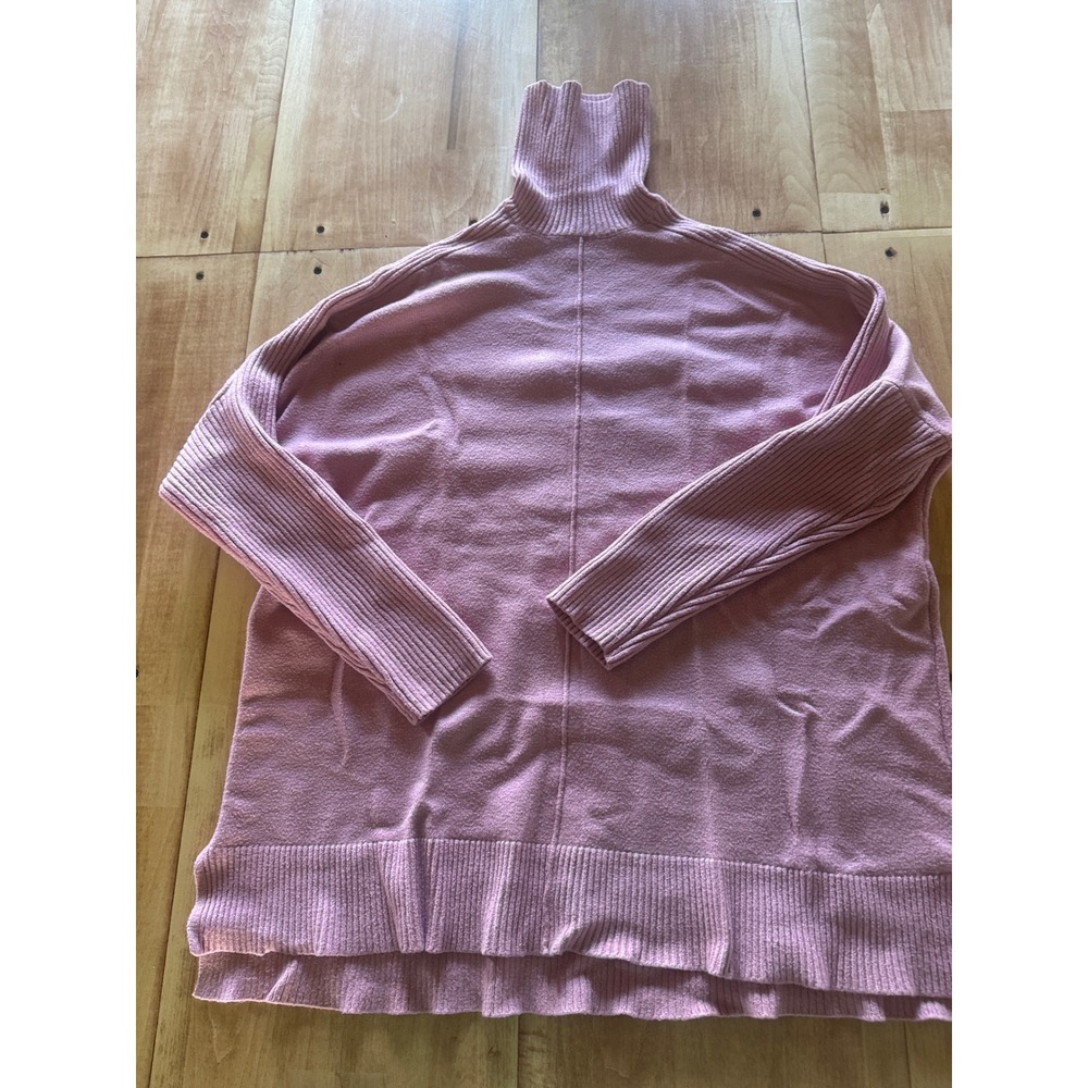 Free People  Womens Pink Turtleneck‎ Oversized Tunic Sweater Exposed Seam Ribbed